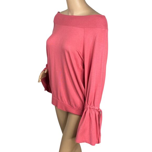 NWT Express One Eleven Pink Bell Tied Sleeve Off Shoulder Sweatshirt Pullover M - Picture 7 of 11